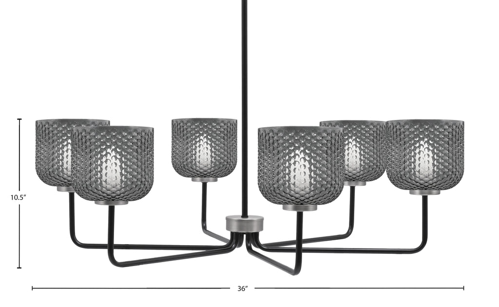 Sandia Six Light Chandelier in Matte Black & Graphite with Smoke Textured Shade