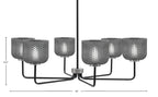 Sandia Six Light Chandelier in Matte Black & Graphite with Smoke Textured Shade