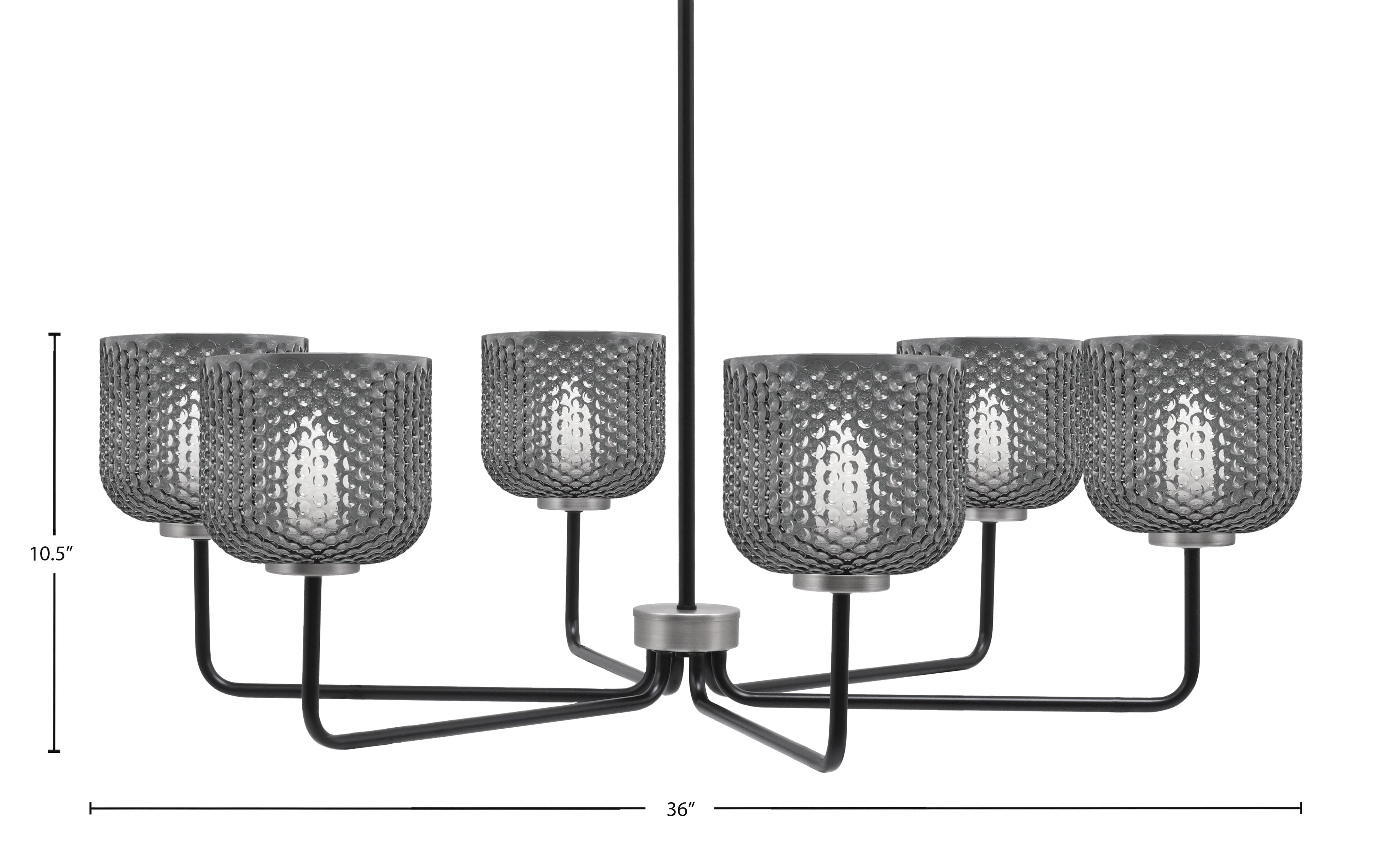 Sandia Six Light Chandelier in Matte Black & Graphite with Smoke Textured Shade