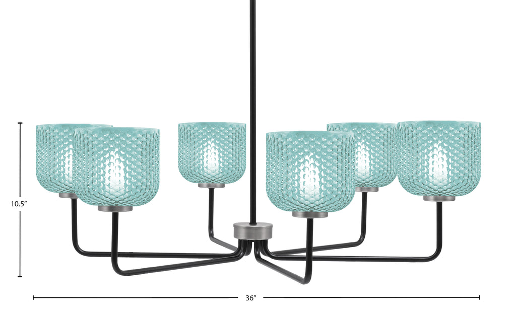 Sandia Six Light Chandelier in Matte Black & Graphite with Turquoise Textured Shade
