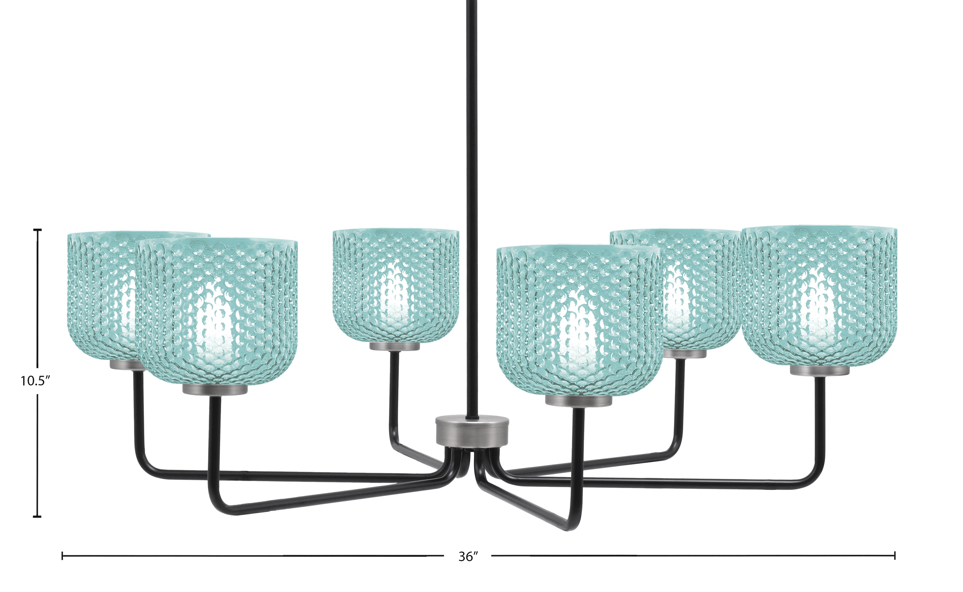 Sandia Six Light Chandelier in Matte Black & Graphite with Turquoise Textured Shade