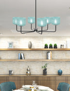 Sandia Six Light Chandelier in Matte Black & Graphite with Turquoise Textured Shade