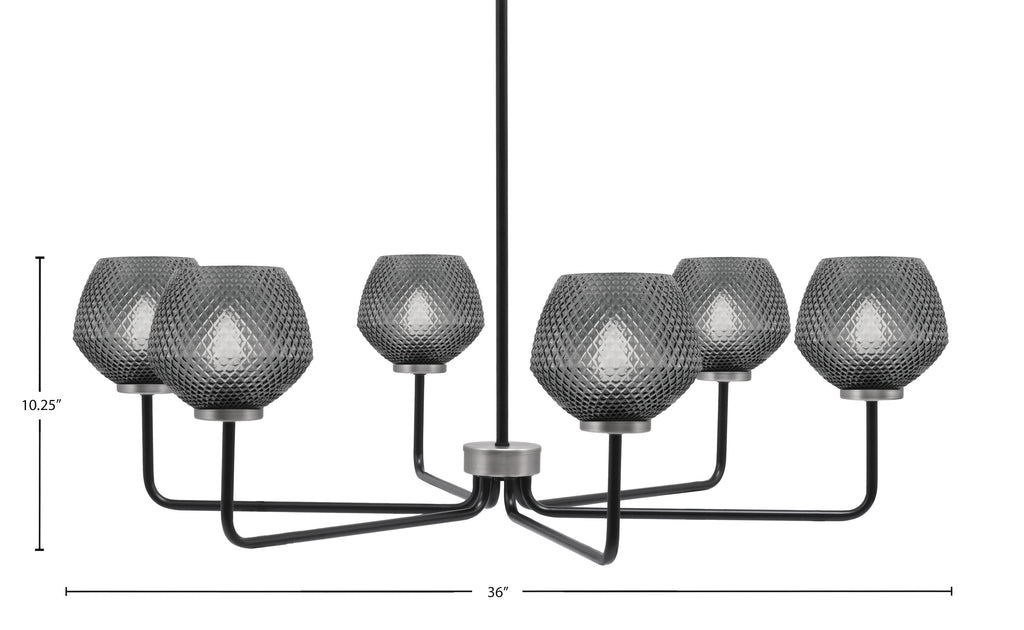Sandia Six Light Chandelier in Matte Black & Graphite with Smoke Textured Shade