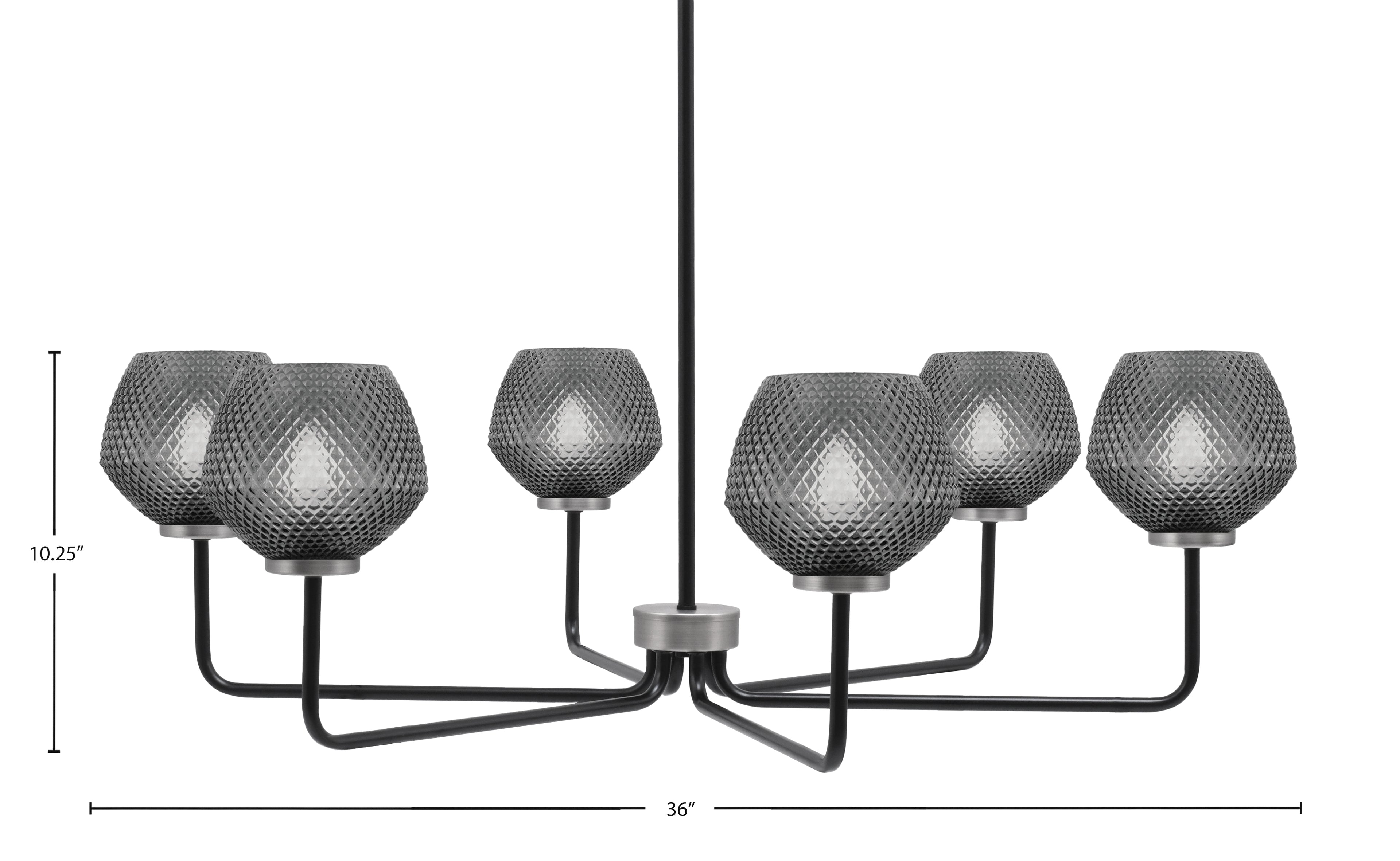 Sandia Six Light Chandelier in Matte Black & Graphite with Smoke Textured Shade