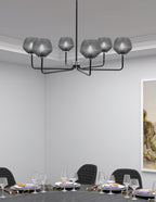 Sandia Six Light Chandelier in Matte Black & Graphite with Smoke Textured Shade