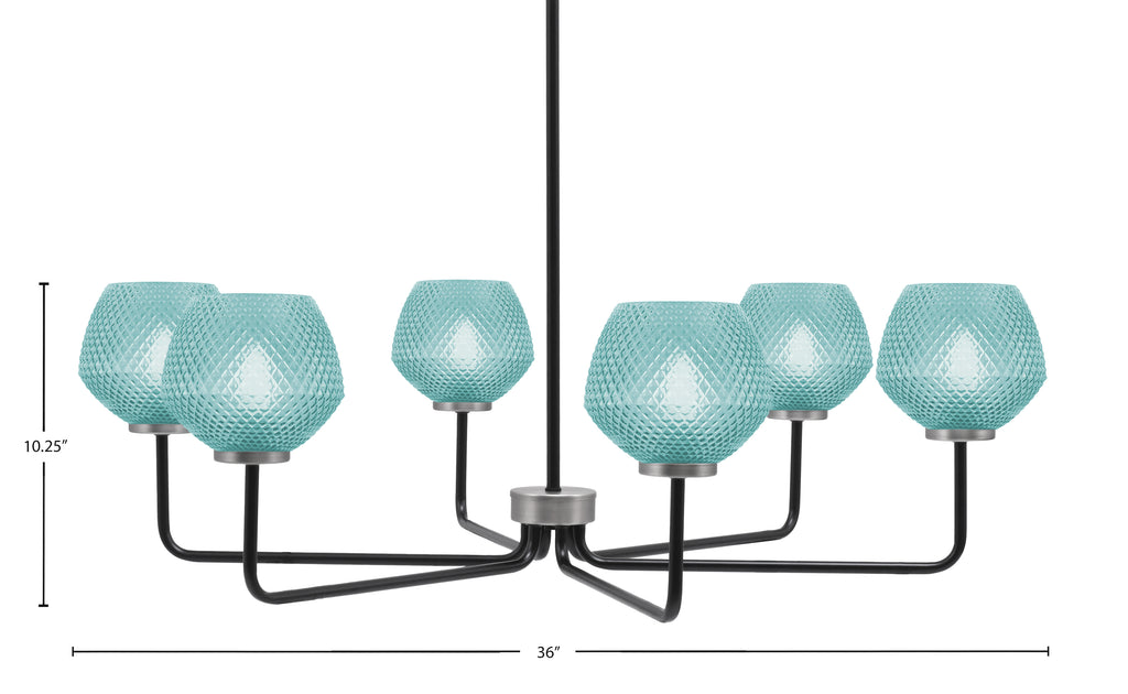 Sandia Six Light Chandelier in Matte Black & Graphite with Turquoise Textured Shade