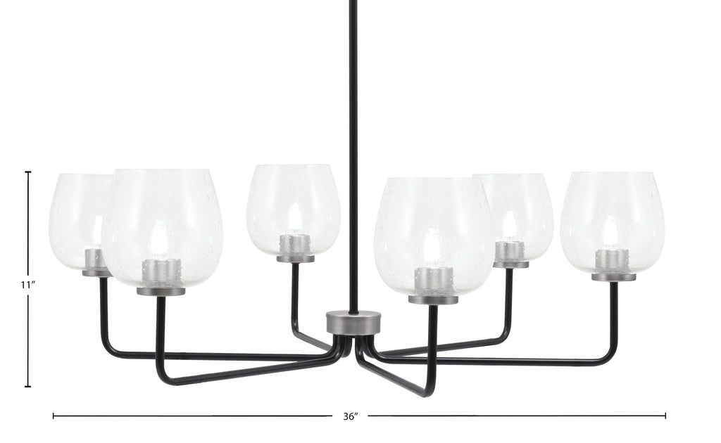 Sandia Six Light Chandelier in Matte Black & Graphite with Clear Bubble Shade