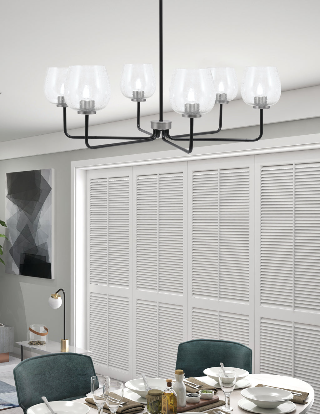 Sandia Six Light Chandelier in Matte Black & Graphite with Clear Bubble Shade