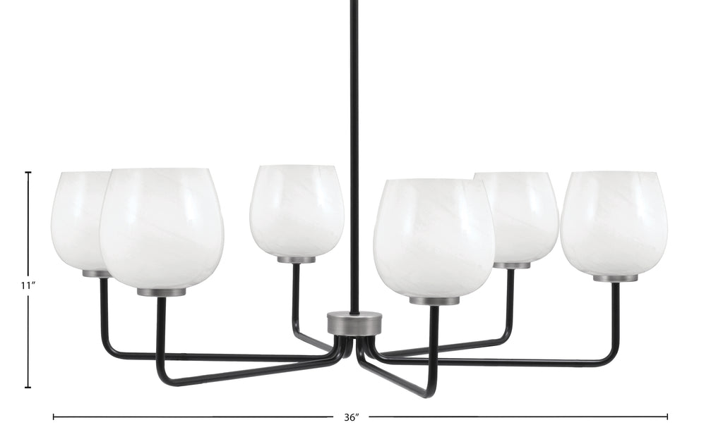 Sandia Six Light Chandelier in Matte Black & Graphite with White Marble Shade