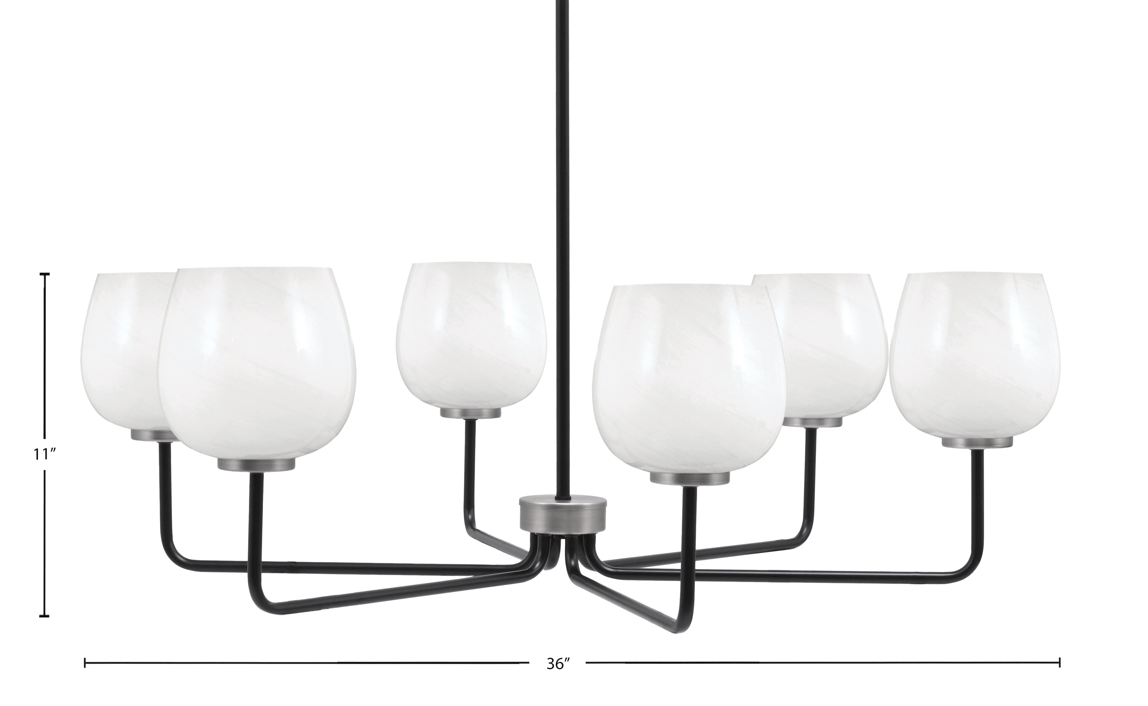Sandia Six Light Chandelier in Matte Black & Graphite with White Marble Shade