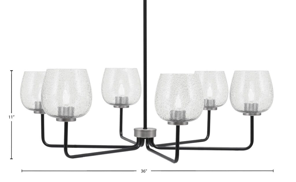 Sandia Six Light Chandelier in Matte Black & Graphite with Smoke Bubble Shade