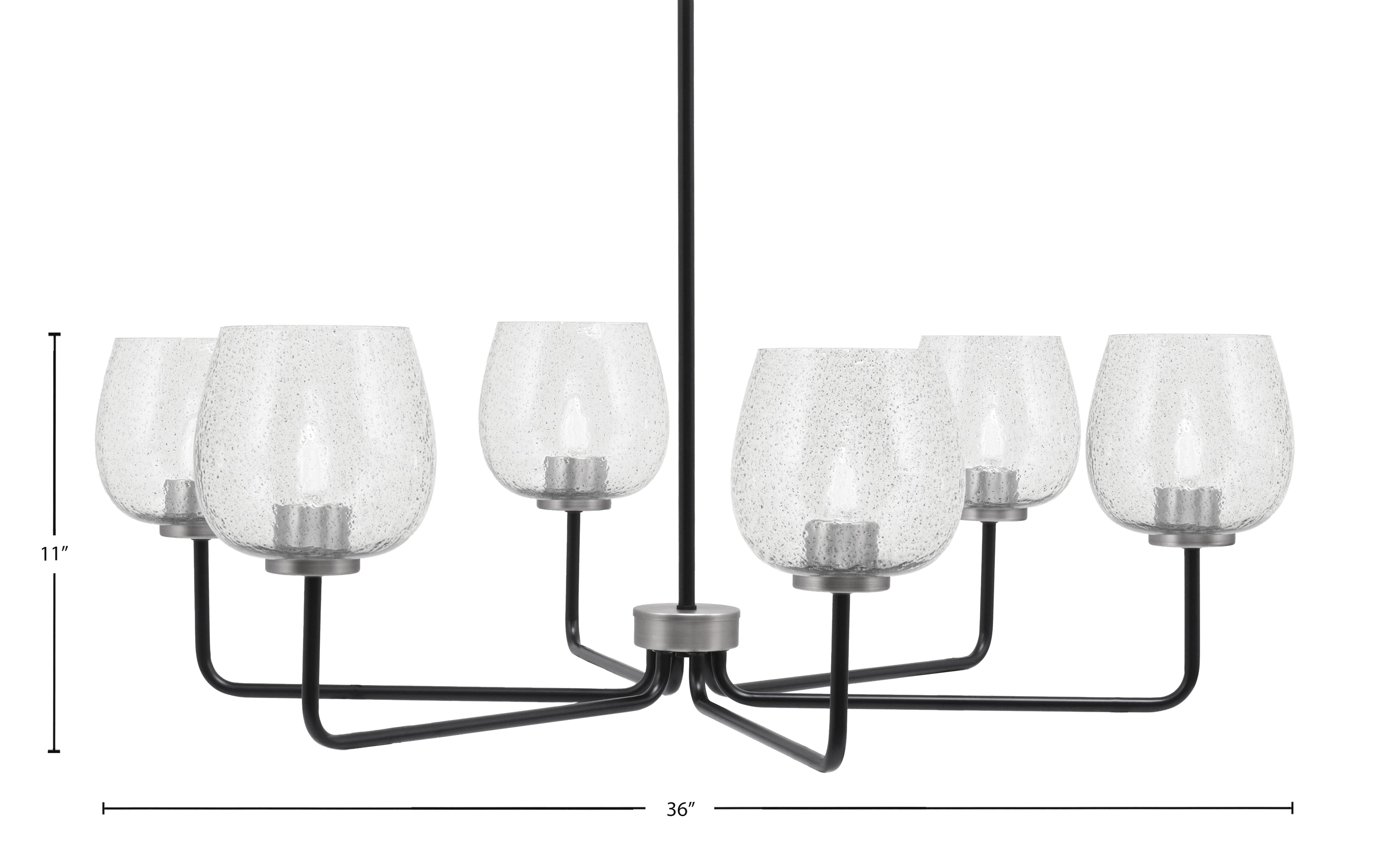 Sandia Six Light Chandelier in Matte Black & Graphite with Smoke Bubble Shade