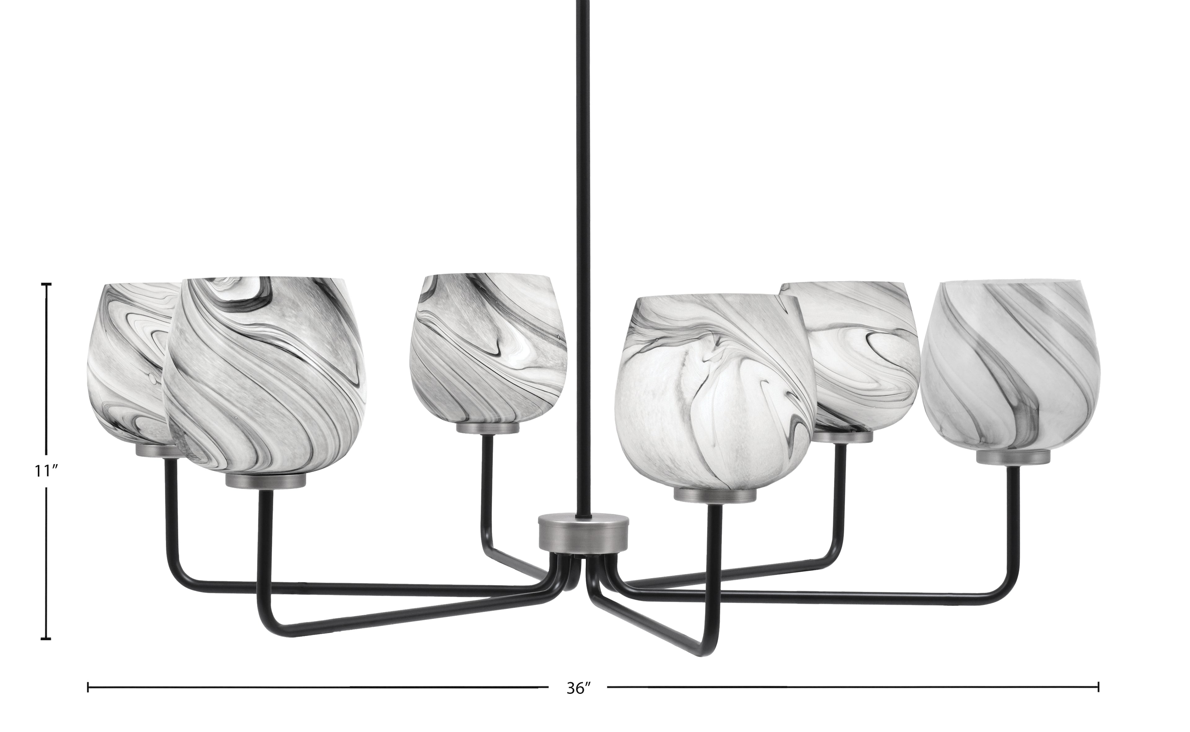 Sandia Six Light Chandelier in Matte Black & Graphite with Onyx Swirl Shade
