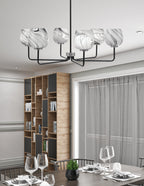 Sandia Six Light Chandelier in Matte Black & Graphite with Onyx Swirl Shade