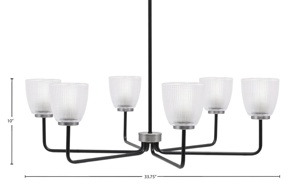 Sandia Six Light Chandelier in Matte Black & Graphite with Clear Ribbed Shade