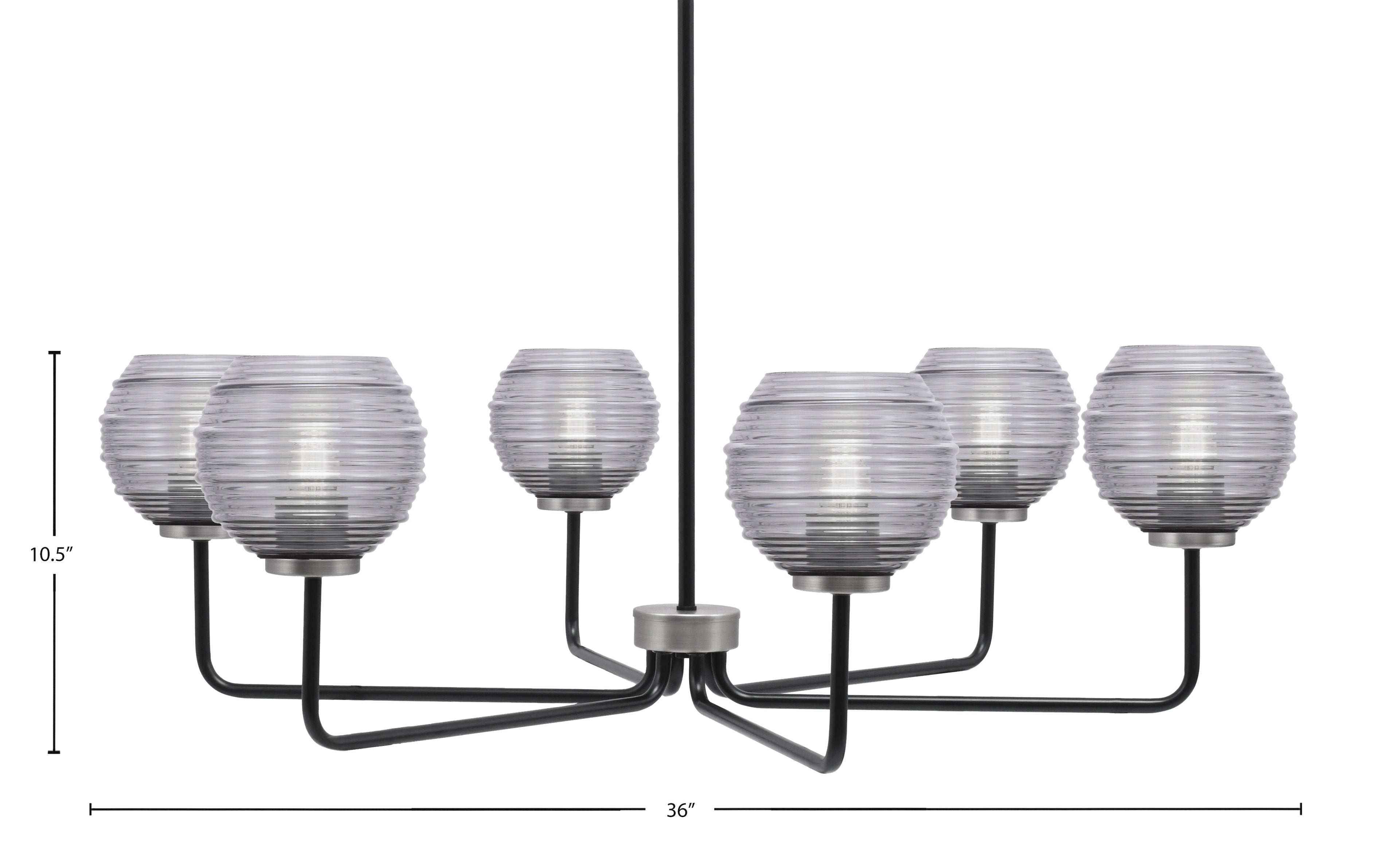 Sandia Six Light Chandelier in Matte Black & Graphite with Smoke Ribbed Shade