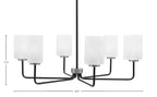 Sandia Six Light Chandelier in Matte Black & Graphite with White Marble Shade