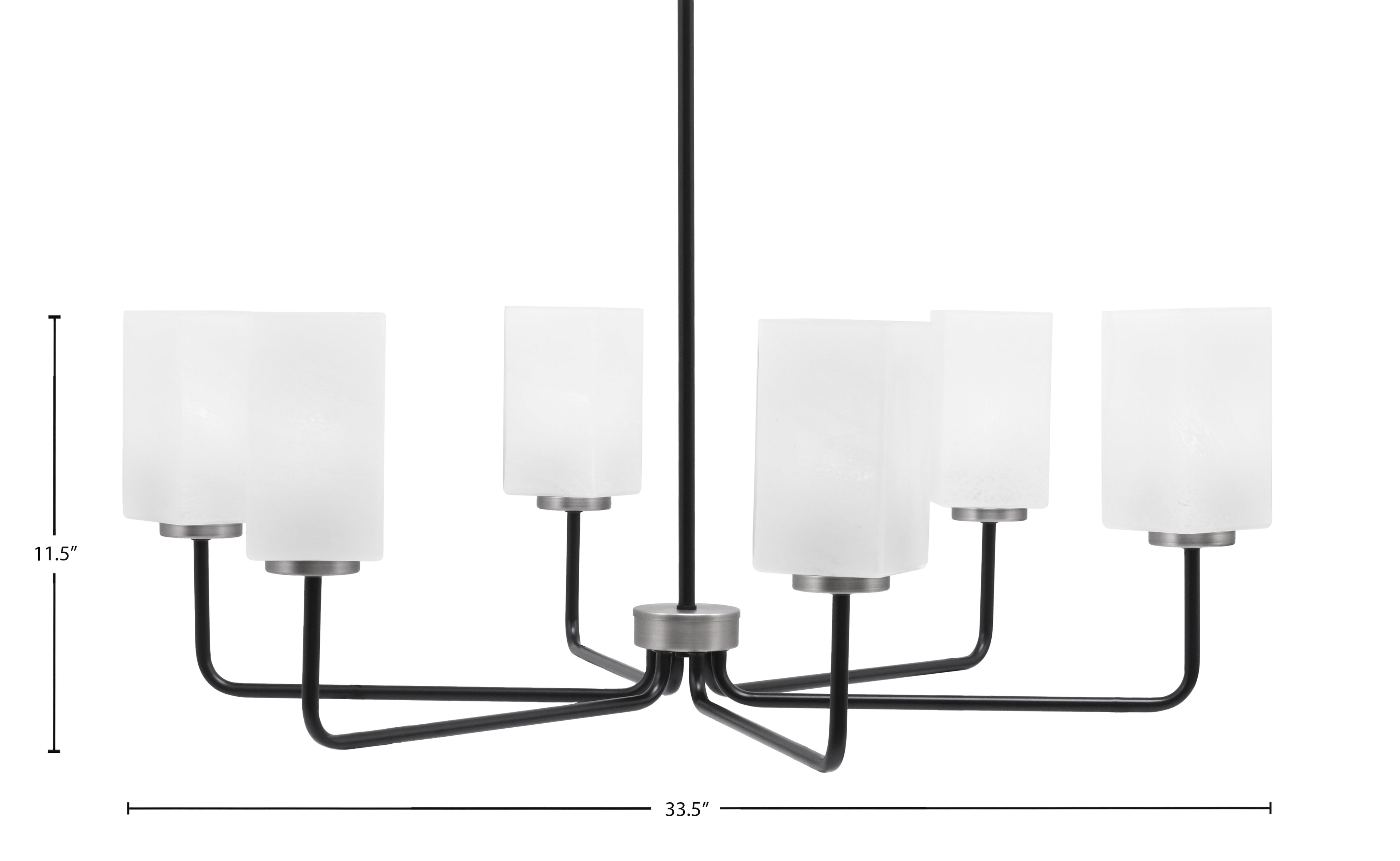 Sandia Six Light Chandelier in Matte Black & Graphite with White Marble Shade