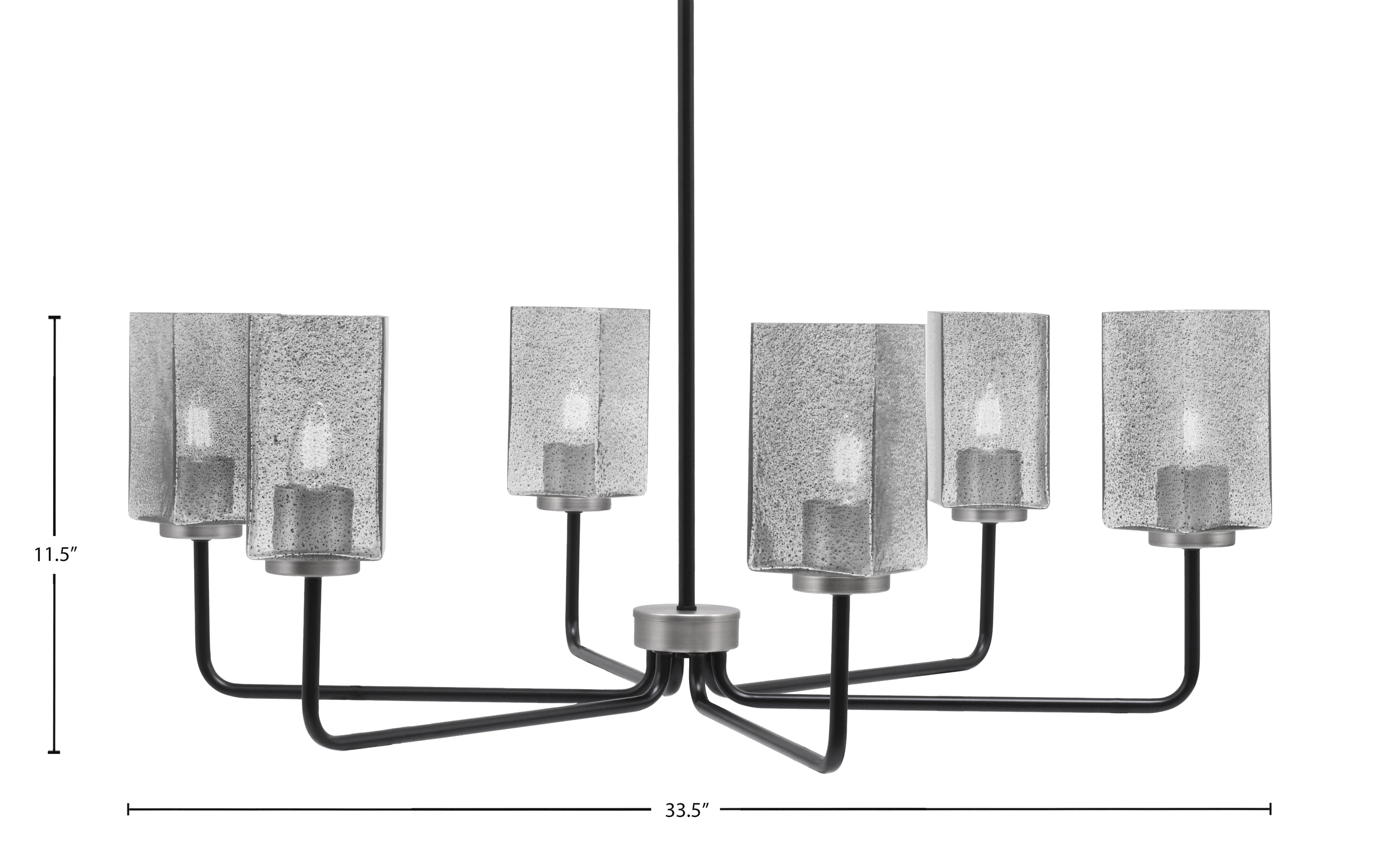 Sandia Six Light Chandelier in Matte Black & Graphite with Smoke Bubble Shade