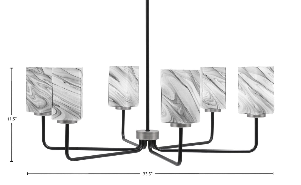 Sandia Six Light Chandelier in Matte Black & Graphite with Onyx Swirl Shade