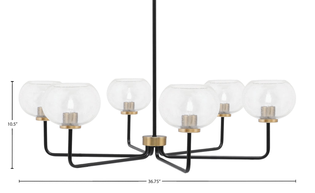 Sandia Six Light Chandelier in Matte Black & New Age Brass with Clear Bubble Shade