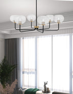 Sandia Six Light Chandelier in Matte Black & New Age Brass with Clear Bubble Shade
