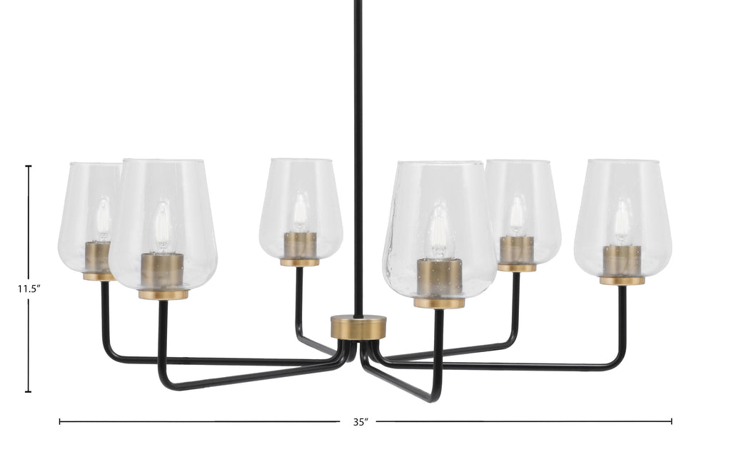 Sandia Six Light Chandelier in Matte Black & New Age Brass with Clear Bubble Shade
