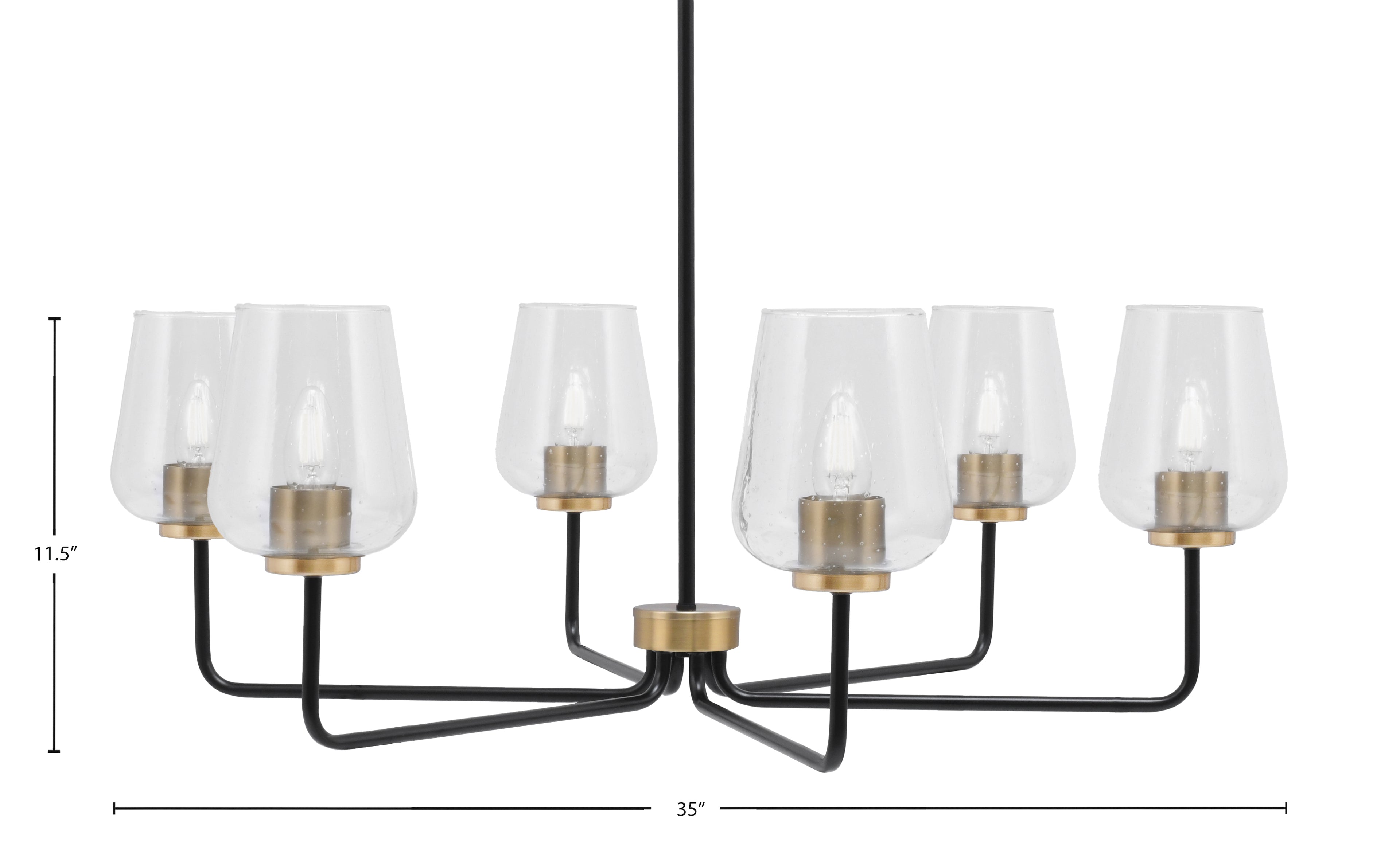 Sandia Six Light Chandelier in Matte Black & New Age Brass with Clear Bubble Shade