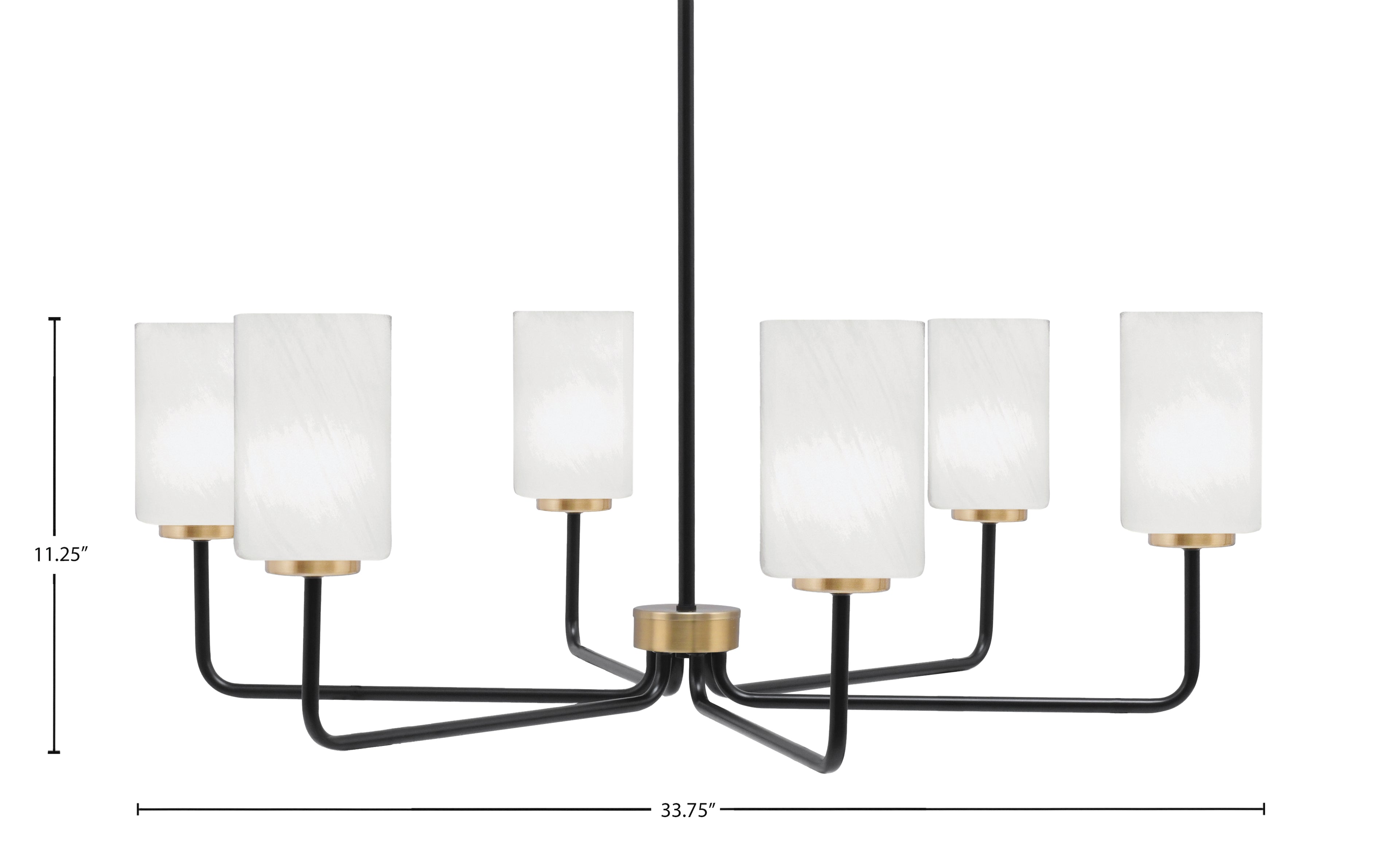 Sandia Six Light Chandelier in Matte Black & New Age Brass with White Marble Shade