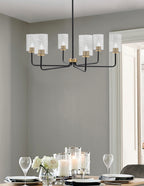 Sandia Six Light Chandelier in Matte Black & New Age Brass with Smoke Bubble Shade