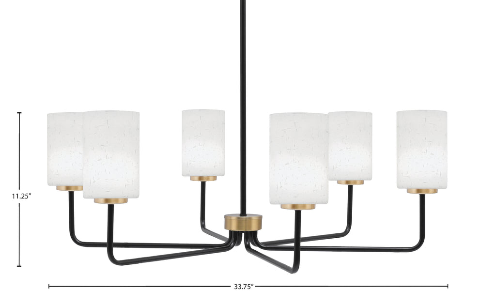 Sandia Six Light Chandelier in Matte Black & New Age Brass with White Muslin Shade