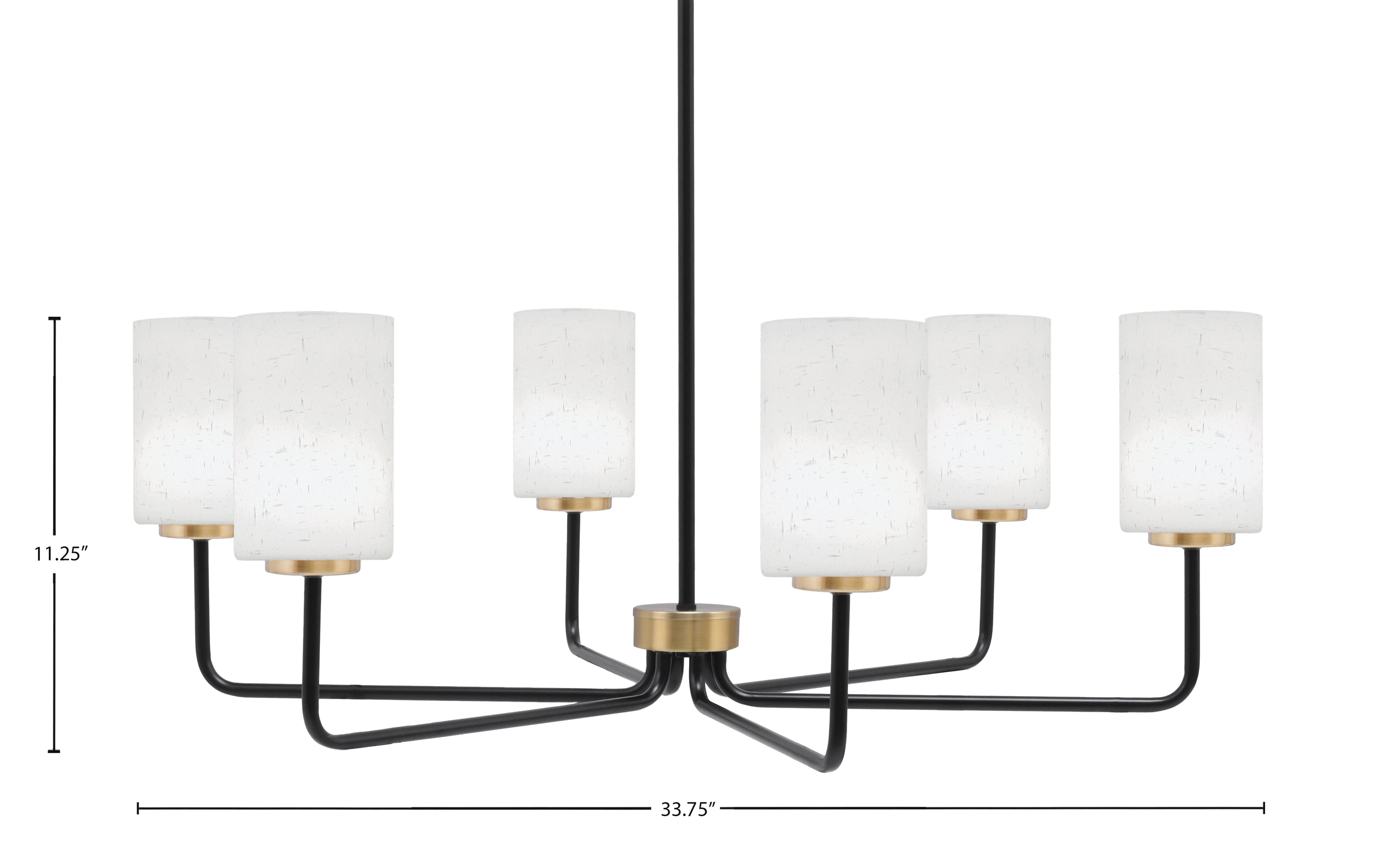 Sandia Six Light Chandelier in Matte Black & New Age Brass with White Muslin Shade