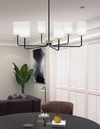 Sandia Six Light Chandelier in Matte Black & New Age Brass with White Muslin Shade