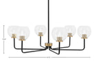Sandia Six Light Chandelier in Matte Black & New Age Brass with Clear Bubble Shade
