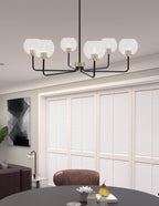 Sandia Six Light Chandelier in Matte Black & New Age Brass with Clear Bubble Shade