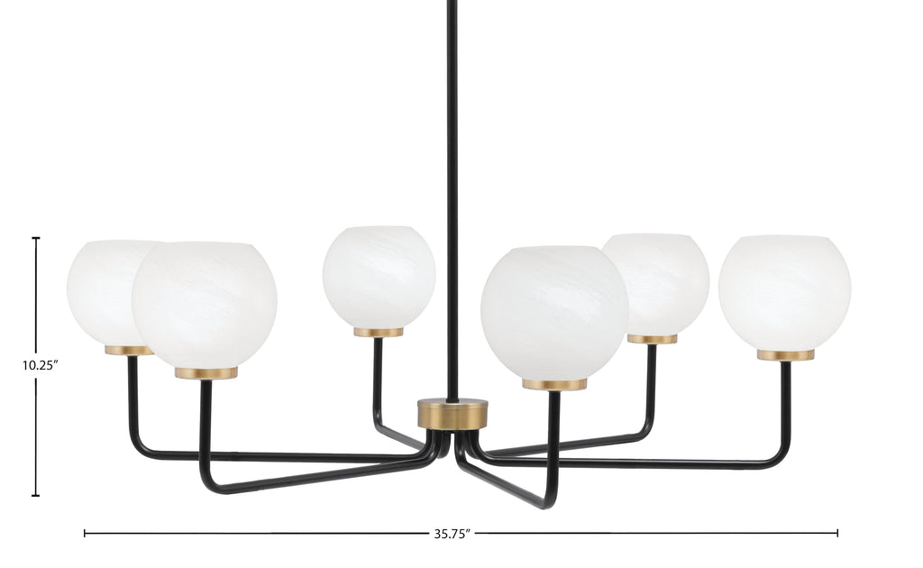 Sandia Six Light Chandelier in Matte Black & New Age Brass with White Marble Shade