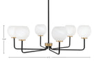 Sandia Six Light Chandelier in Matte Black & New Age Brass with White Marble Shade