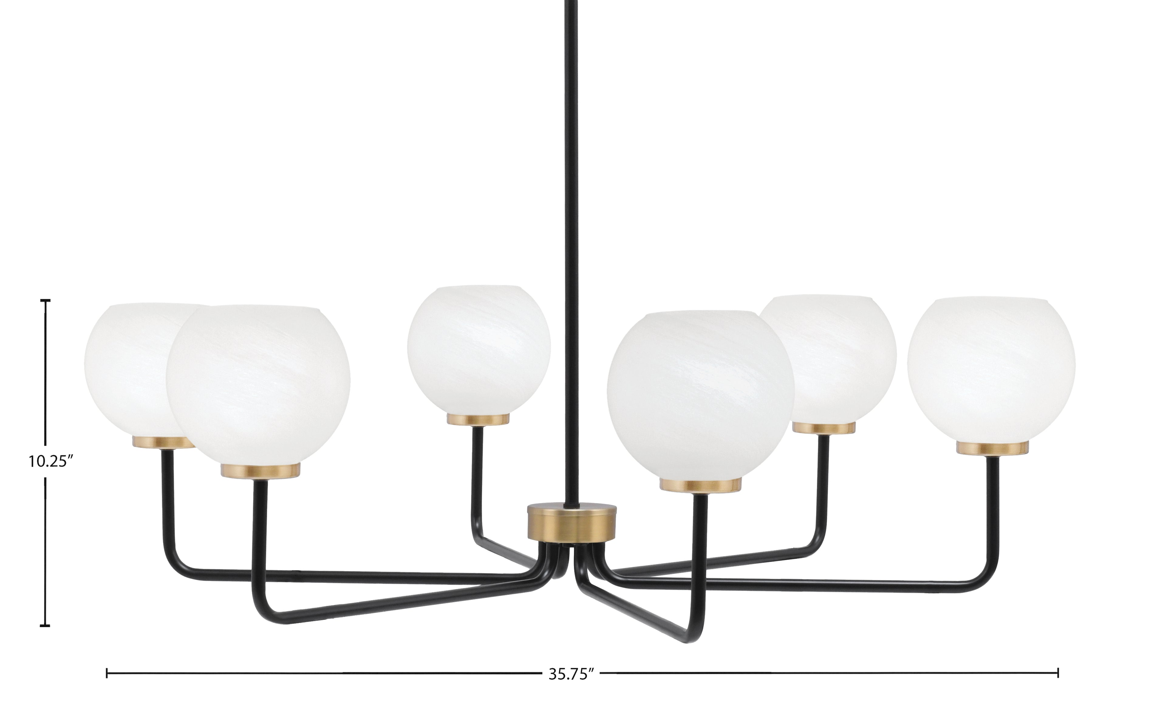 Sandia Six Light Chandelier in Matte Black & New Age Brass with White Marble Shade