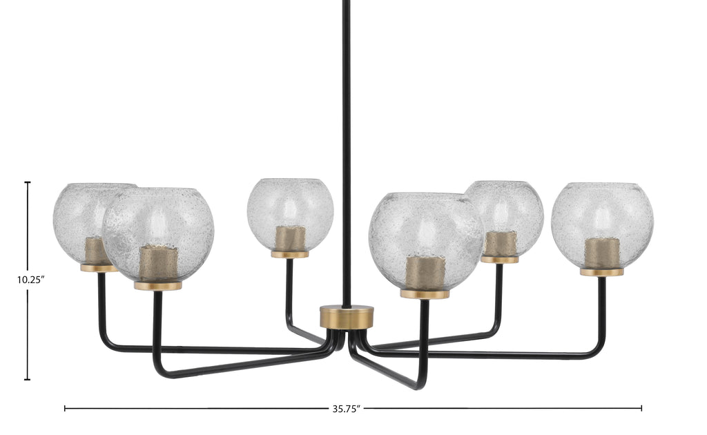 Sandia Six Light Chandelier in Matte Black & New Age Brass with Smoke Bubble Shade