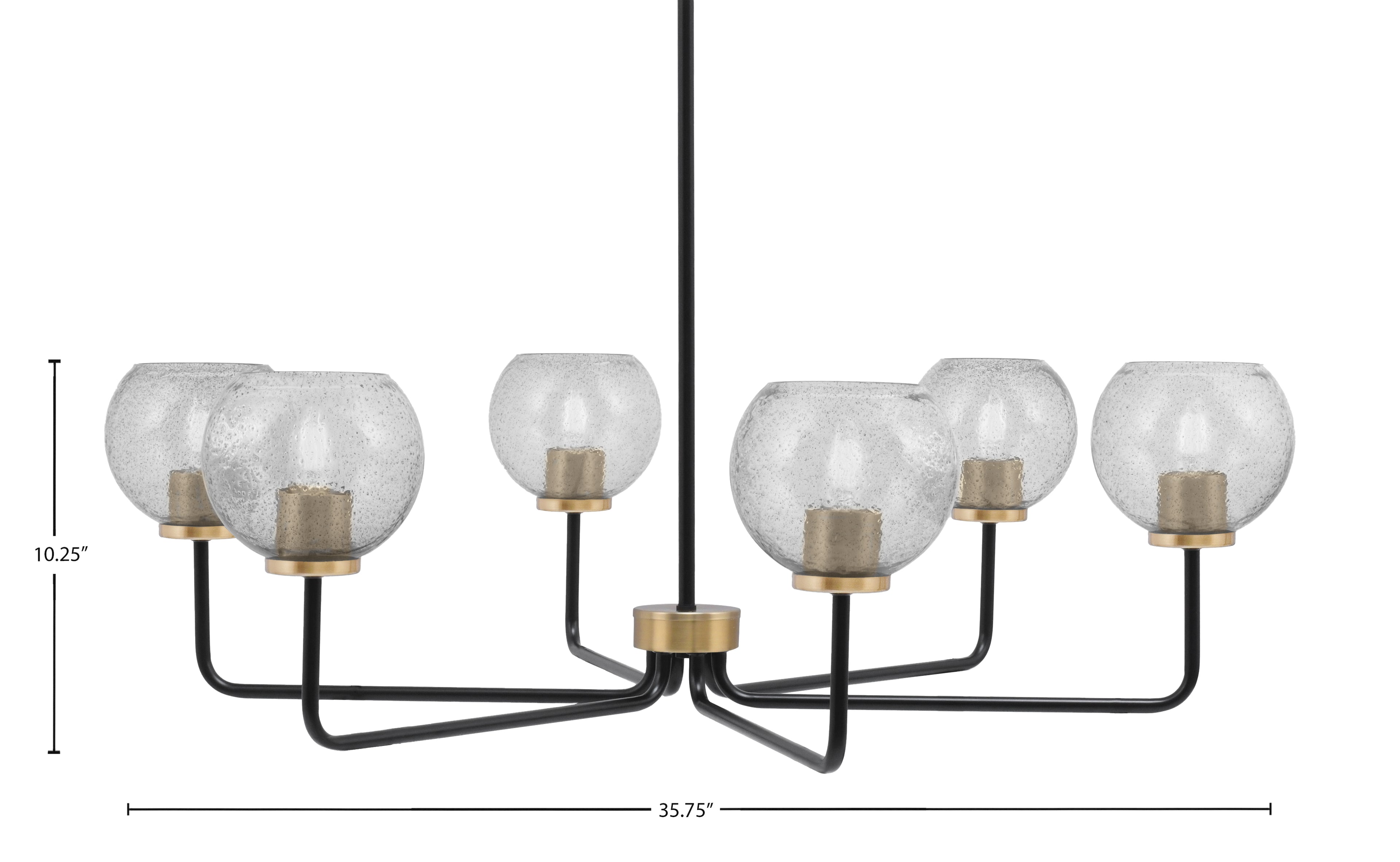 Sandia Six Light Chandelier in Matte Black & New Age Brass with Smoke Bubble Shade