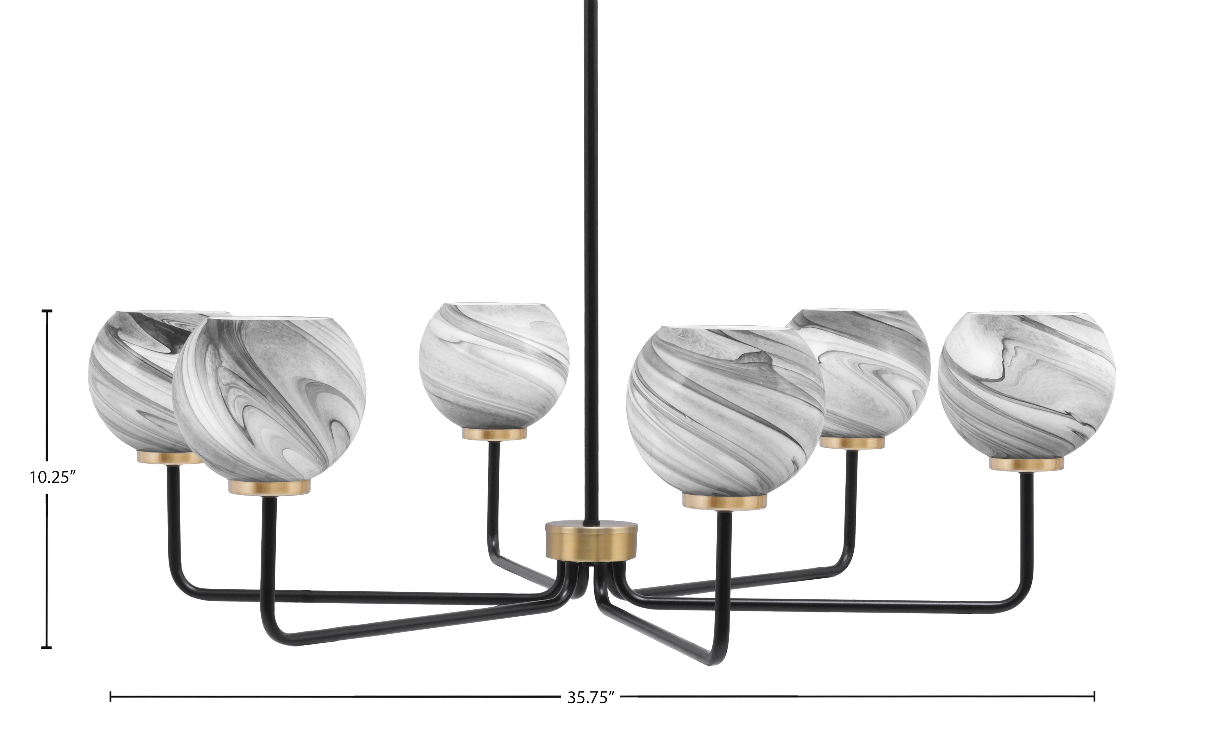 Sandia Six Light Chandelier in Matte Black & New Age Brass with Onyx Swirl Shade