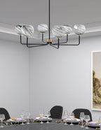 Sandia Six Light Chandelier in Matte Black & New Age Brass with Onyx Swirl Shade