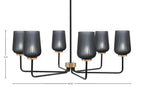 Sandia Six Light Chandelier in Matte Black & New Age Brass with Smoke Texture Shade