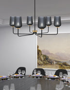 Sandia Six Light Chandelier in Matte Black & New Age Brass with Smoke Texture Shade