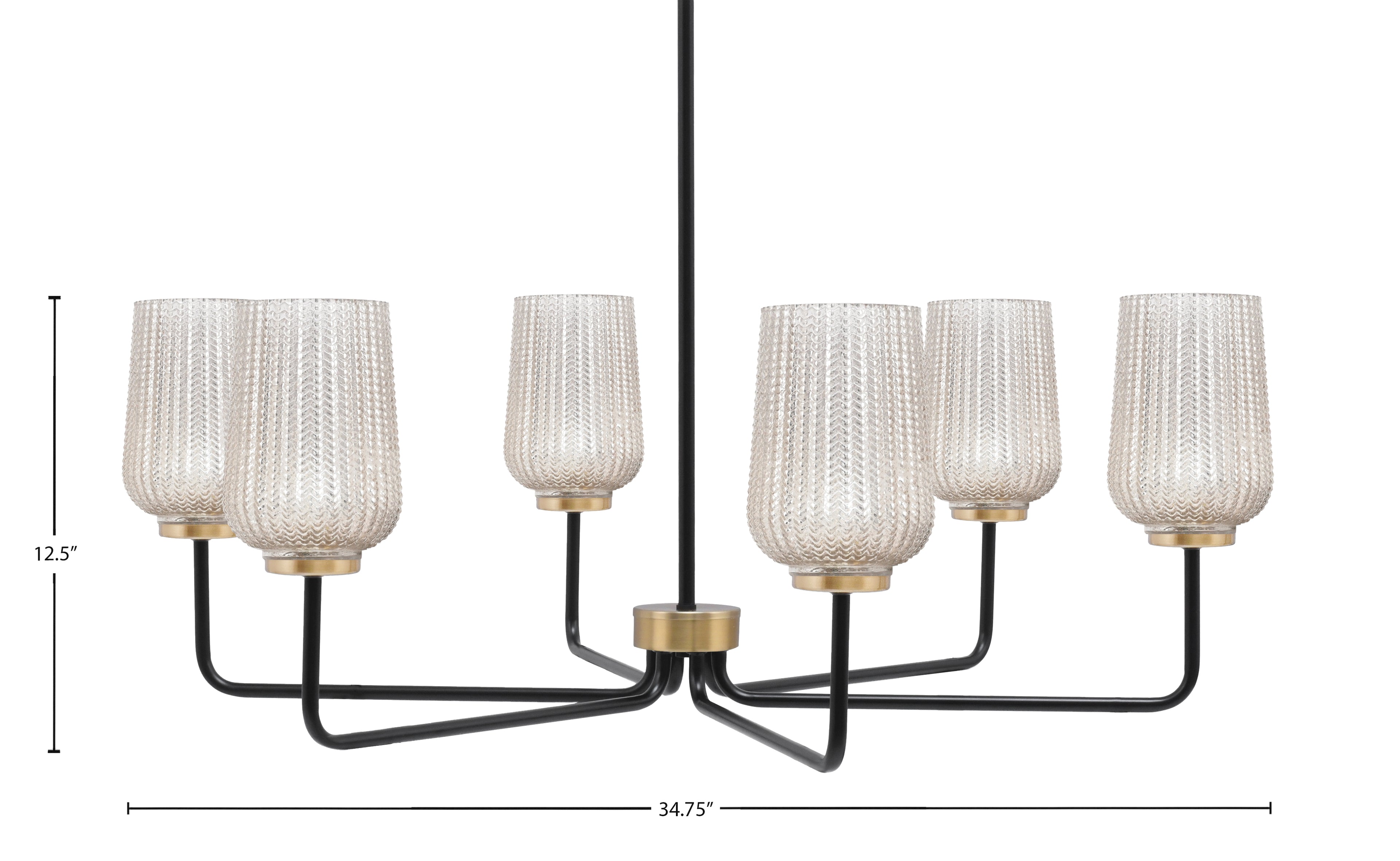 Sandia Six Light Chandelier in Matte Black & New Age Brass with Silver Textured Shade