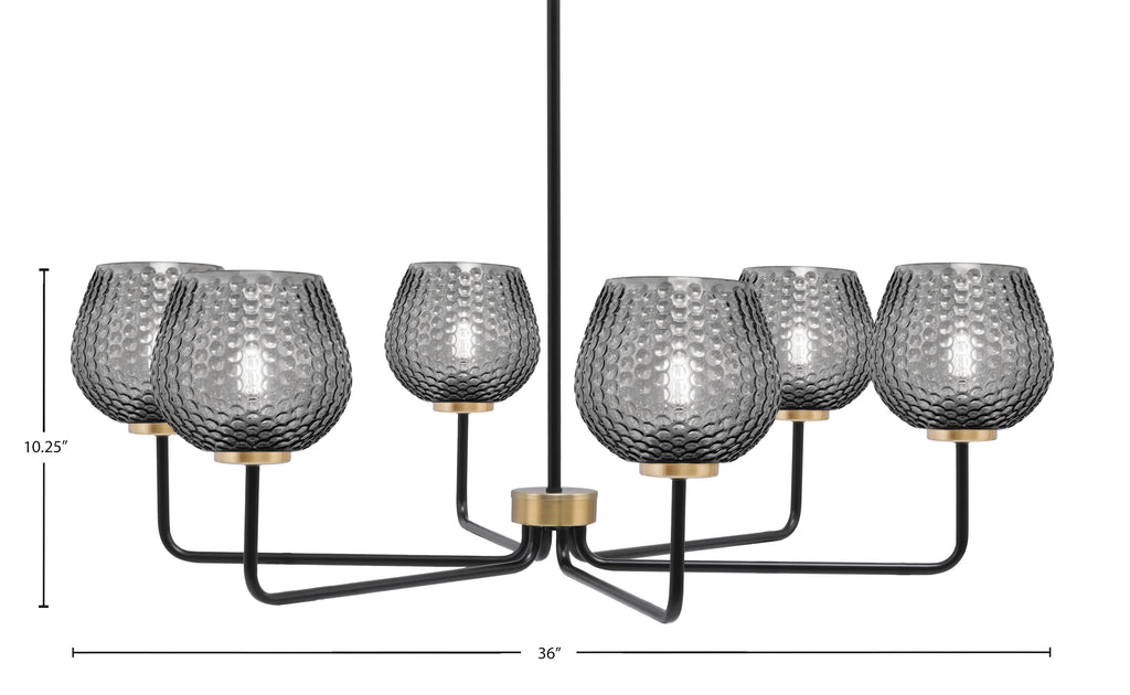Sandia Six Light Chandelier in Matte Black & New Age Brass with Smoke Textured Shade