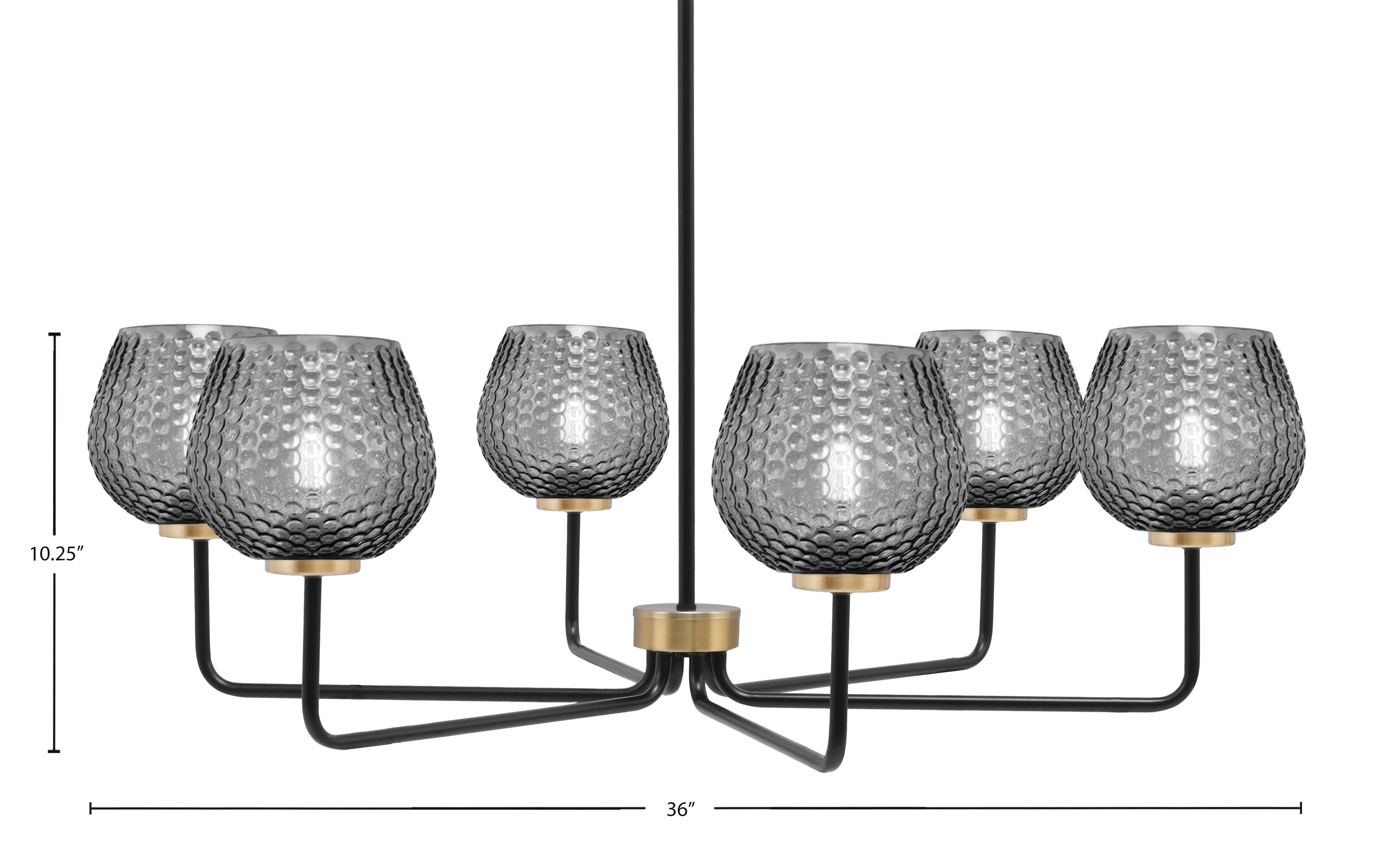 Sandia Six Light Chandelier in Matte Black & New Age Brass with Smoke Textured Shade