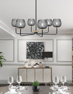 Sandia Six Light Chandelier in Matte Black & New Age Brass with Smoke Textured Shade