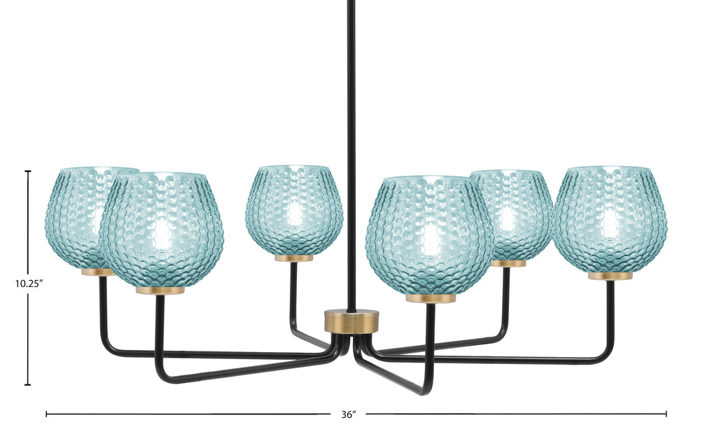 Sandia Six Light Chandelier in Matte Black & New Age Brass with Turquoise Textured Shade