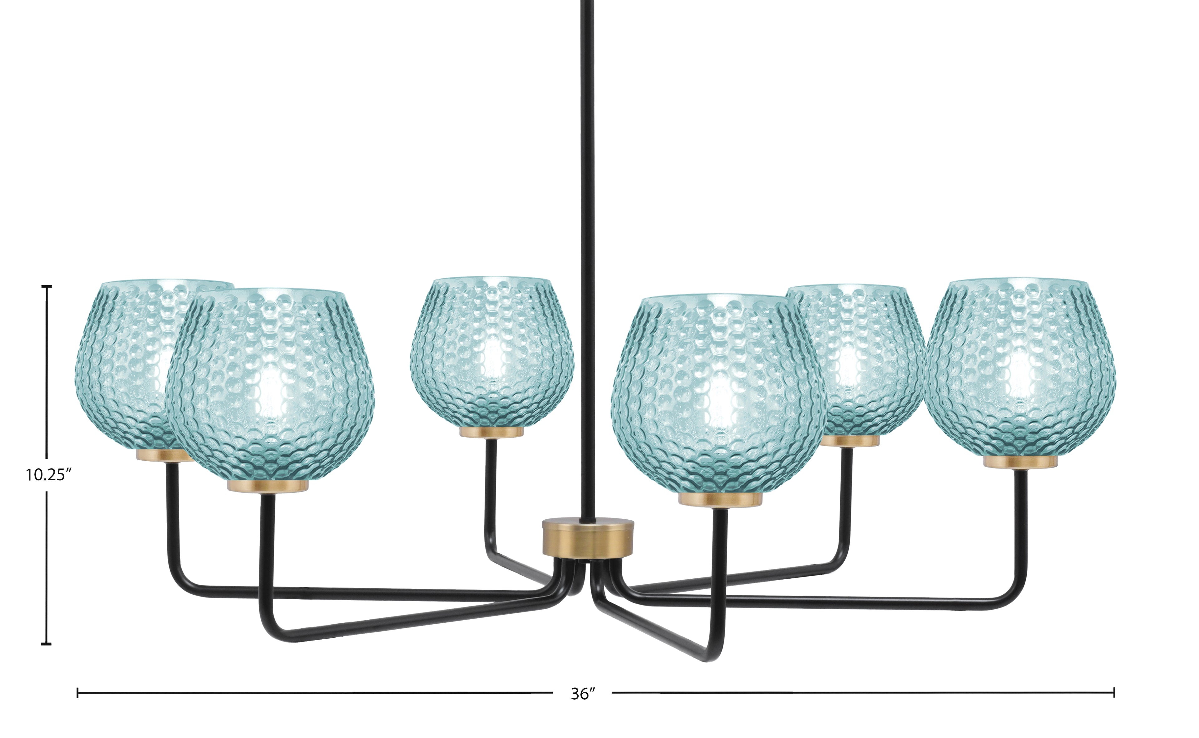Sandia Six Light Chandelier in Matte Black & New Age Brass with Turquoise Textured Shade